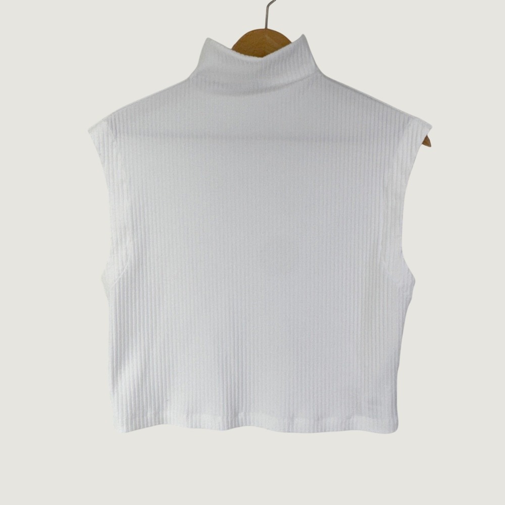 Maje Sleeveless Ribbed Turtleneck Top Size 2 White Minimalist Chic Crop Top